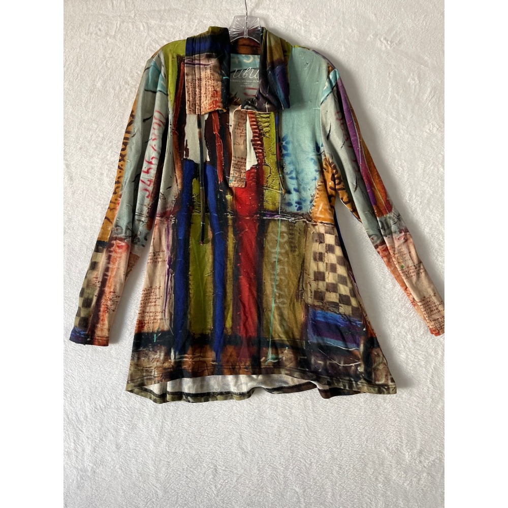 UBU Womens Medium Bamboo Abstract Landscape Graffiti Art To Wear Tunic Top Boho